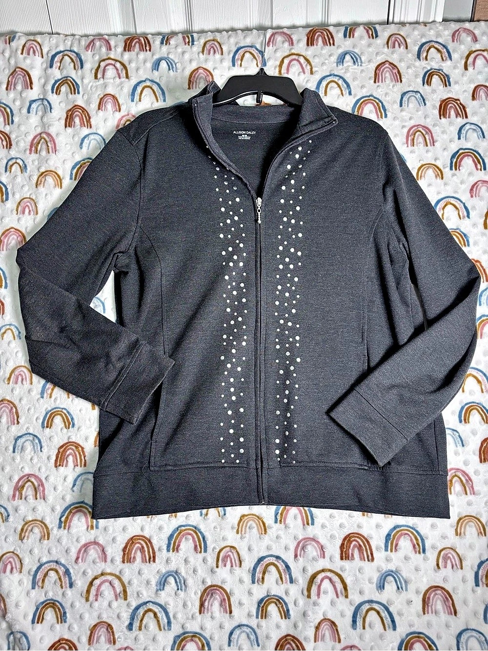 Allison Daley Black Studded Zip Jacket Size Medium Like New